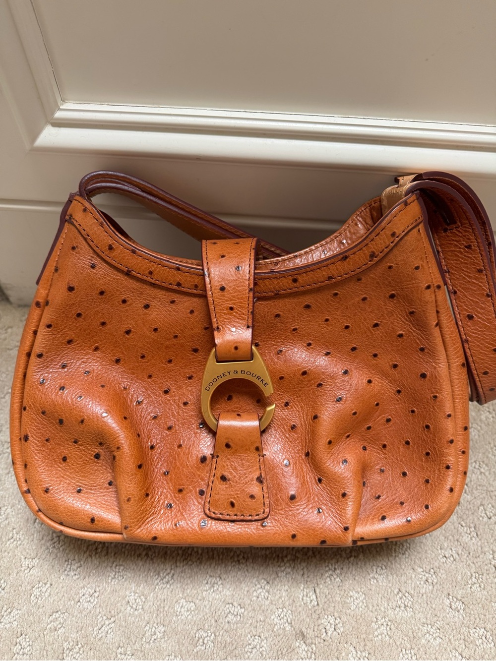 Dooney & Bourke Ostrich-Embossed Leather Shoulder Bag - Picture 2 of 13